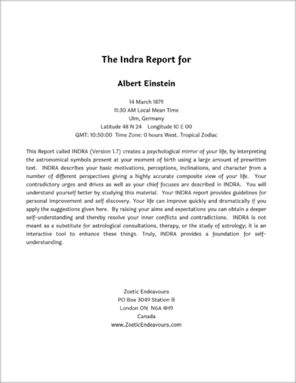 The Indra Report for Albert Einstein